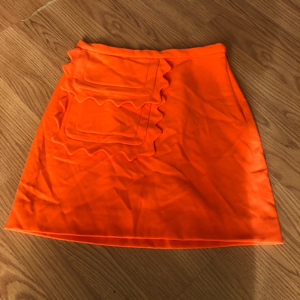 Victoria Beckham Neon Orange Mini Skirt with Scalloped Pocket Detail